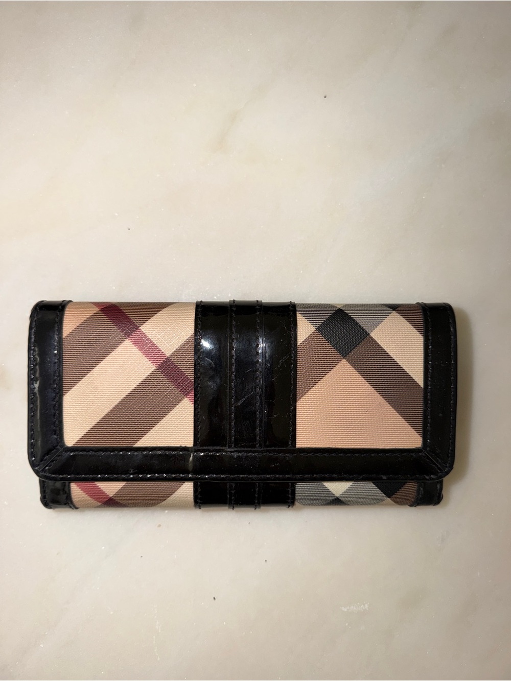 Burberry Classic Plaid Trifold Wallet with Black Trim